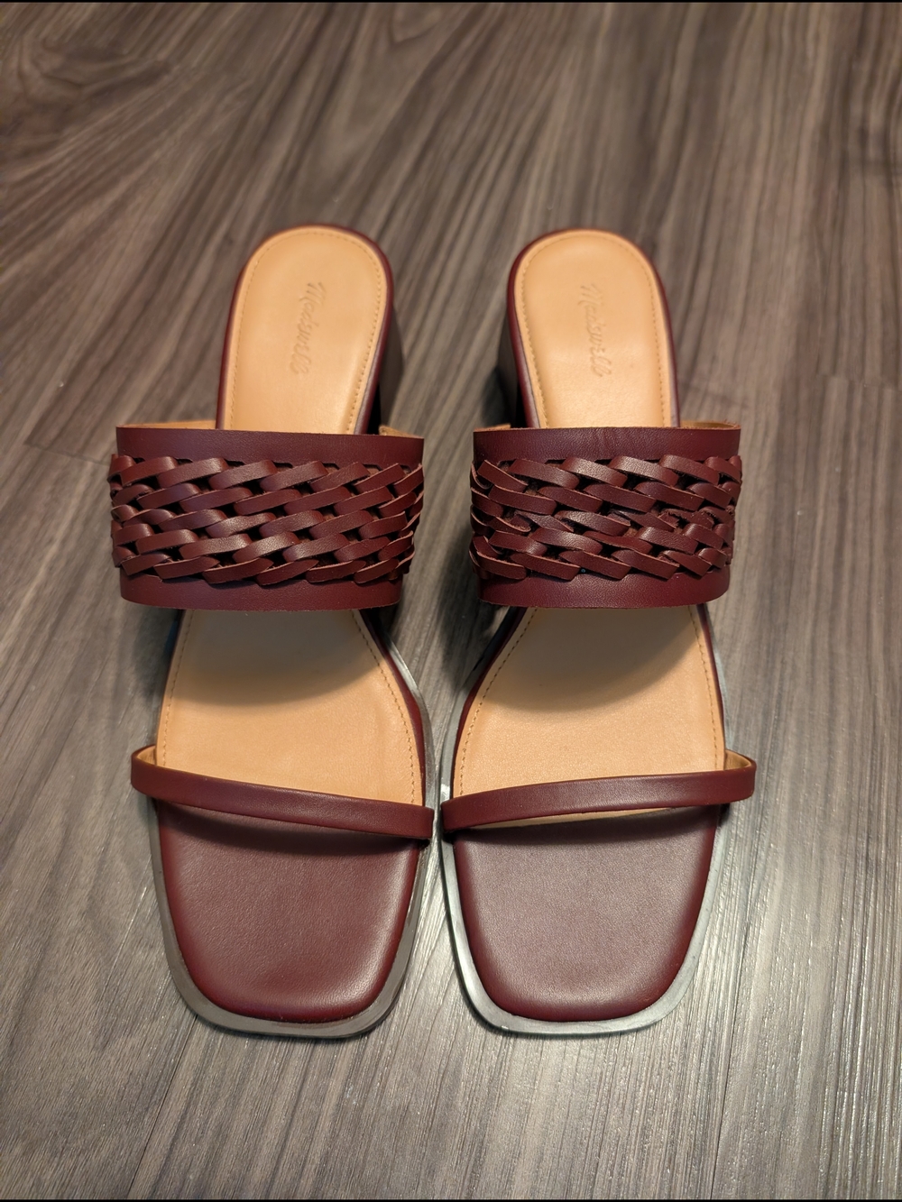 Made Well Woven Strap Slide Sandals - Brown Leather Women Shoes